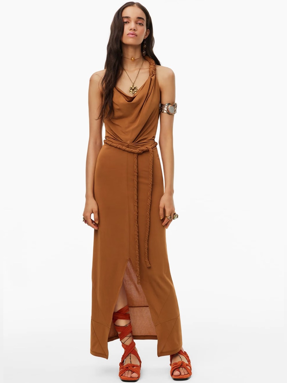 Zara Collection Braided-Belt Cowl Neck Maxi Dress